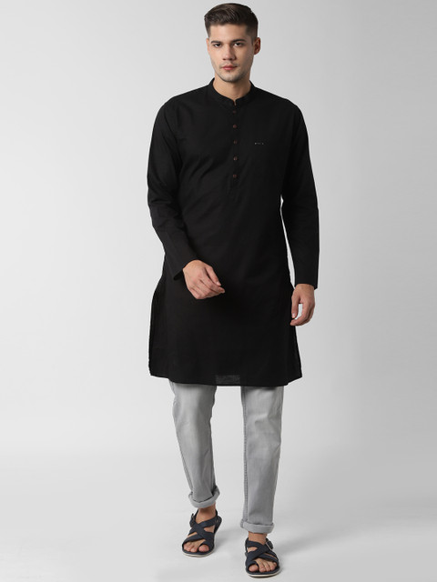 

Peter England Men Black Solid Straight Kurta