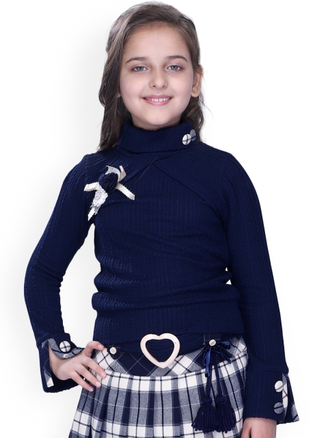 

CUTECUMBER Girls Navy Blue Solid Top
