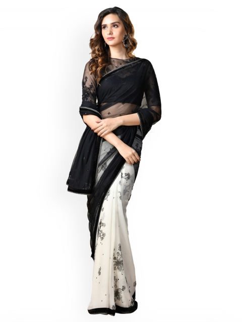 

Pernia Pop-Up Shop Ri by Ritu Kumar Black & White Embellished Poly Chiffon Saree