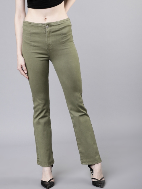 

Tokyo Talkies Women Olive Green Bootcut Mid-Rise Clean Look Jeans