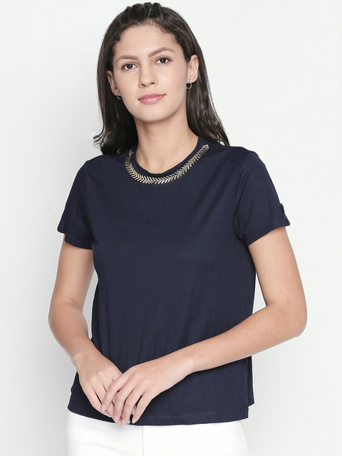 

Forever Glam by Pantaloons Women Navy Blue Solid A-Line Top