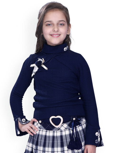 

CUTECUMBER Girls Navy Blue Solid Top