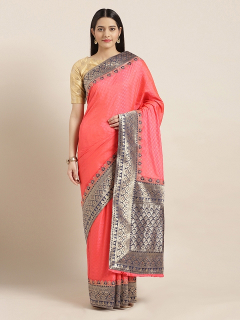 

Mitera Coral Checked Poly Silk Saree