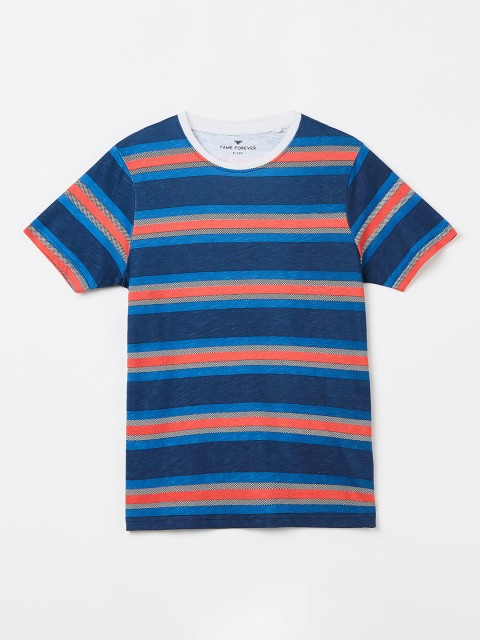 

Fame Forever by Lifestyle Boys Blue & Orange Striped Round Neck T-shirt