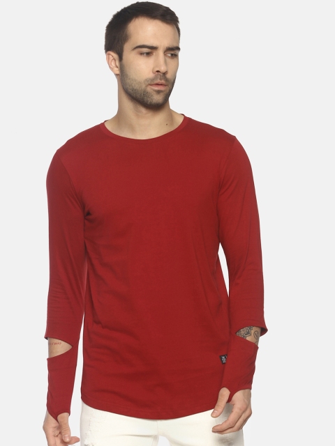 

KULTPRIT Men Maroon Solid Round Neck T-shirt