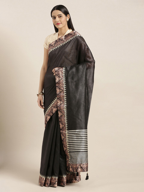 

Mitera Black Solid Jute Silk Saree