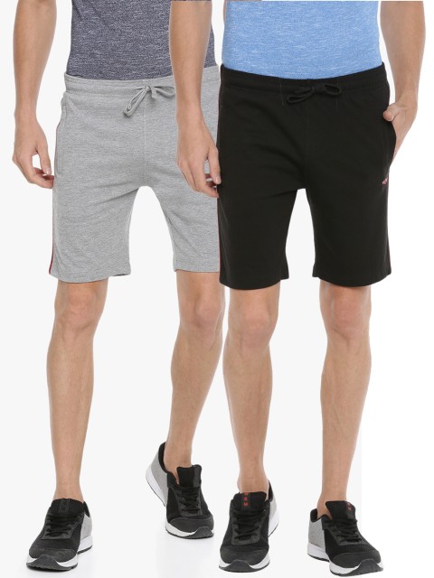 

Force NXT Men Pack Of 2 Solid Regular Fit Sports Shorts, Black