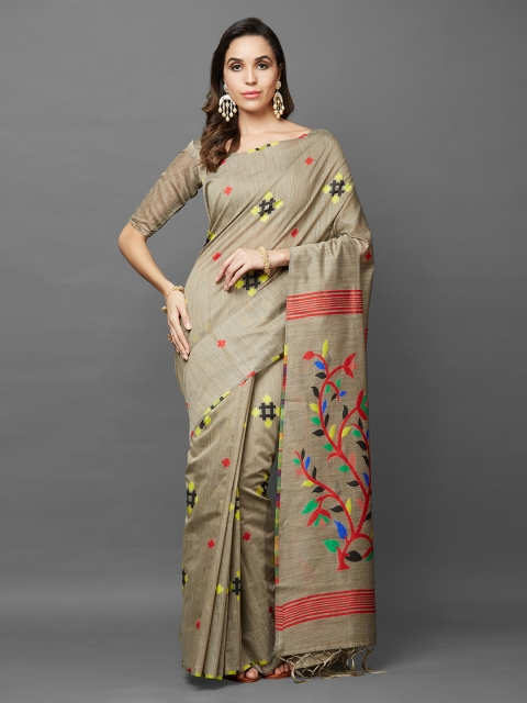 

Mitera Beige Silk Blend Printed Khadi Saree