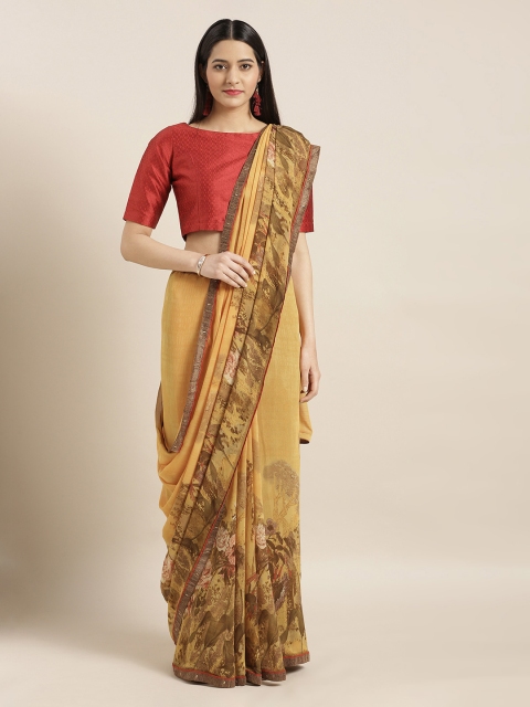 

Mitera Mustard Printed Poly Georgette Saree