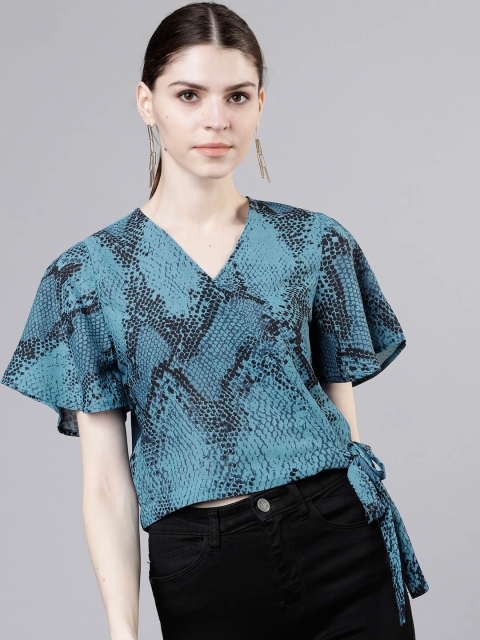 

Tokyo Talkies Women Blue Printed Wrap Top
