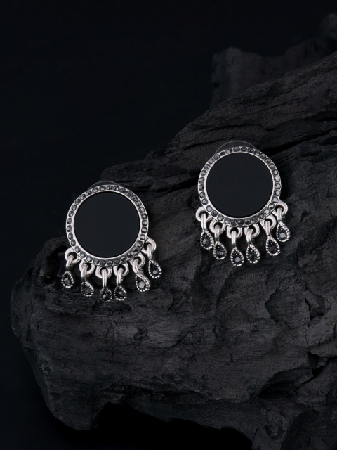 

E2O Silver-Plated & Black Circular Drop Earrings