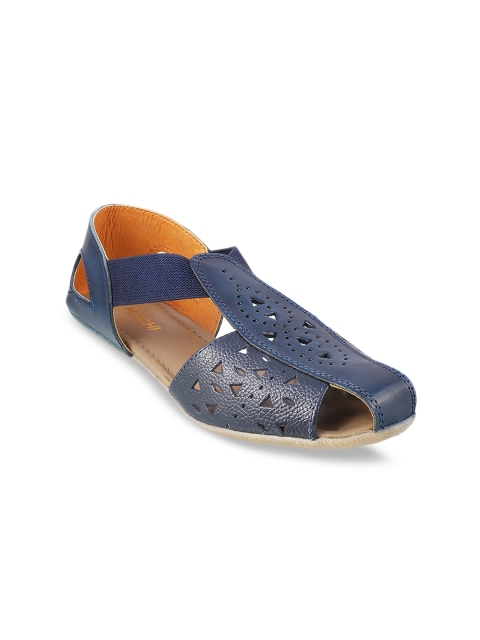 

Mochi Women Blue Solid Leather Open Toe Flats