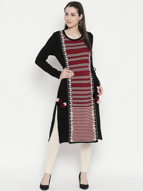 

RANGMANCH BY PANTALOONS Women Black & Red Woven Design Straight Kurta