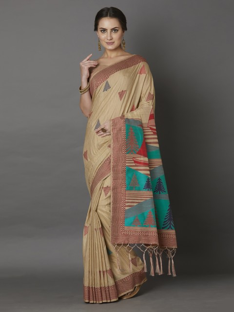 

Mitera Beige Printed Silk Blend Saree