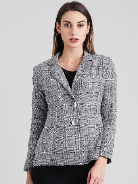 

Zink London Women Grey Self Checked Tailored Jacket
