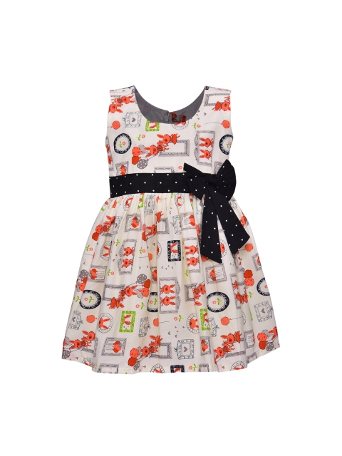 

Wish Karo Girls Off-White Quirky Printed Fit and Flare Dress