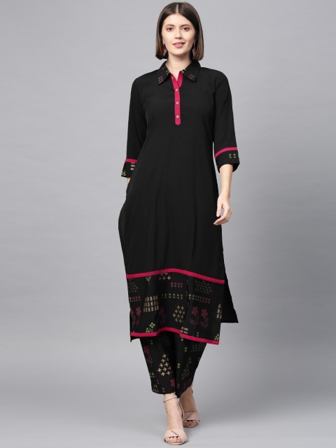 

ZIYAA Women Black Floral Print Straight Kurta