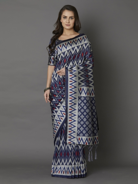 

Mitera Navy Blue Printed Silk Blend Saree
