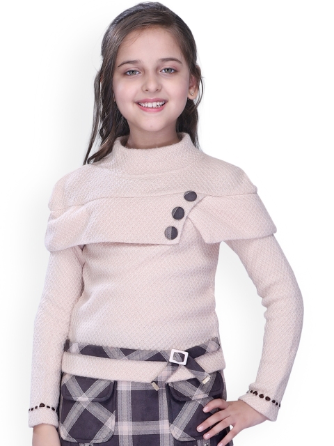 

CUTECUMBER Girls Beige Solid Sweater Top