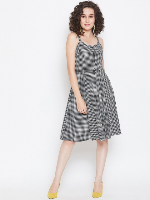 LUCERO Women Black & White Checked Fit and Flare Dress