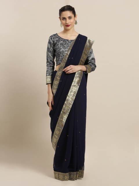 

Mitera Navy Blue Embellished Poly Georgette Saree