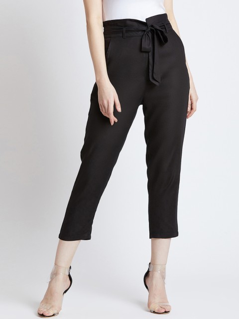 

MAGRE Women Black Regular Fit Solid Crop Peg Trousers