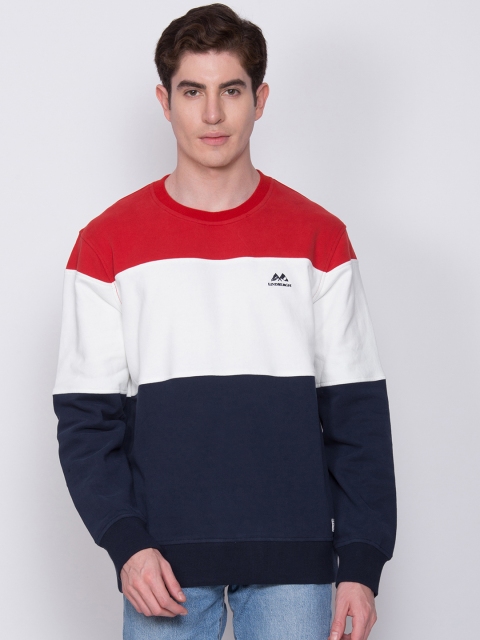 

LINDBERGH Men Navy Blue & Red Colourblocked Sweater