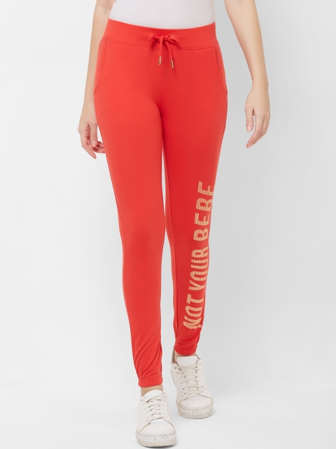

bebe Women Coral-Coloured Solid Joggers