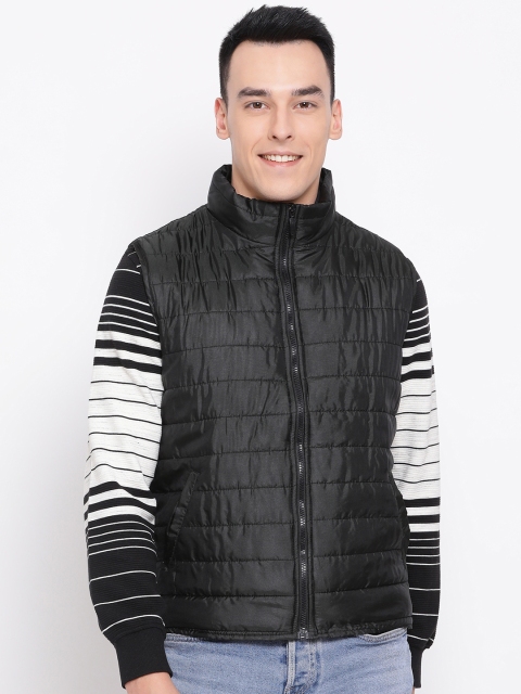 Oxolloxo Men Black & White Solid Padded Jacket