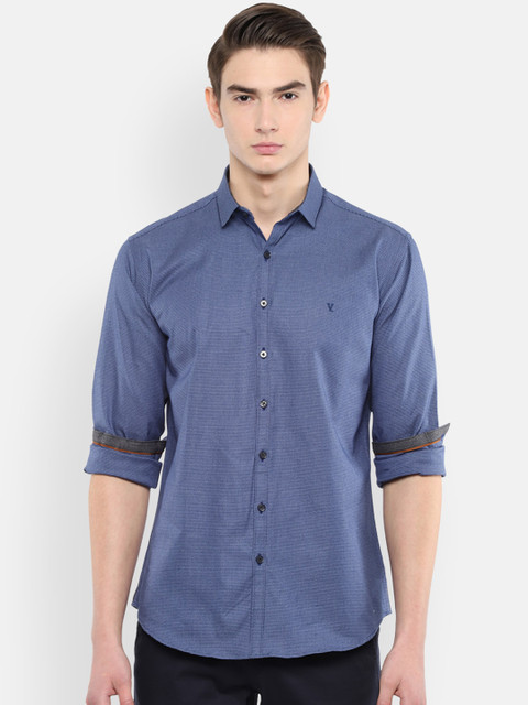 

V Dot Men Blue Slim Fit Self Design Casual Shirt