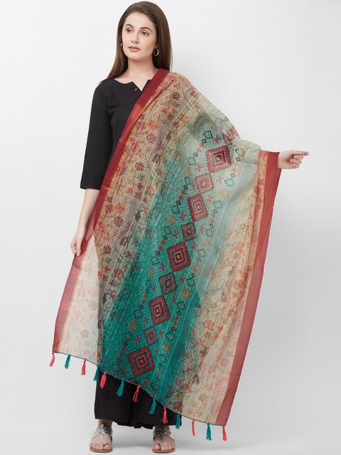 

Faserz Women Maroon & Blue Printed Chanderi Silk Dupatta