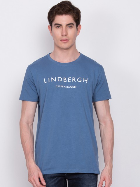 

LINDBERGH Men Blue Printed Slim Fit Round Neck T-shirt