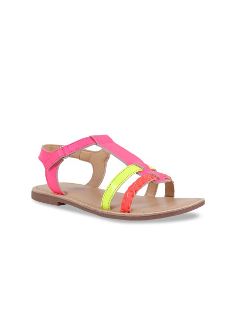 

Aria Nica Girls Pink Colourblocked Leather Open Toe Flats