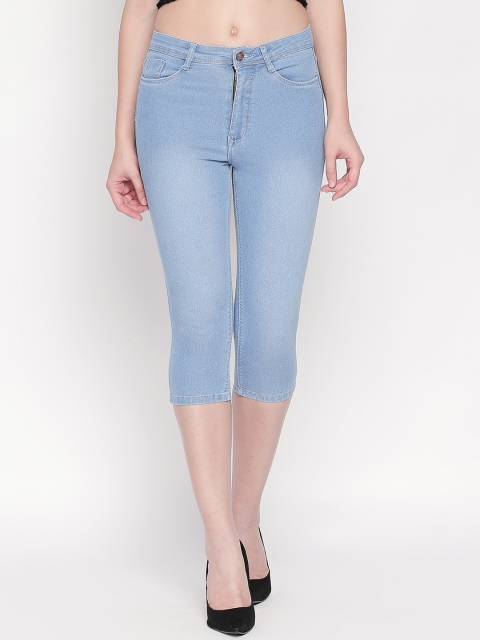 

PURPLE WATER Women Blue Solid Slim Fit Denim Capris