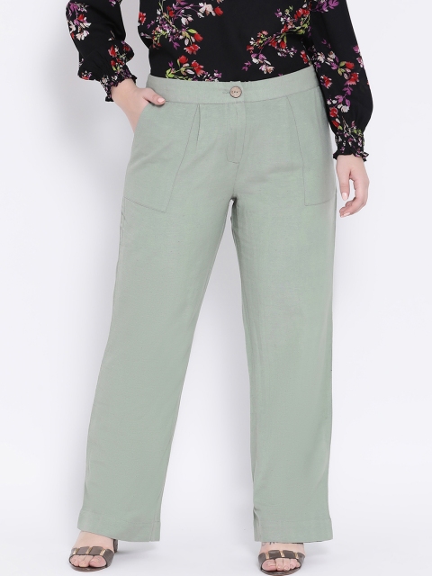

Oxolloxo Women Green Regular Fit Solid Parallel Trousers