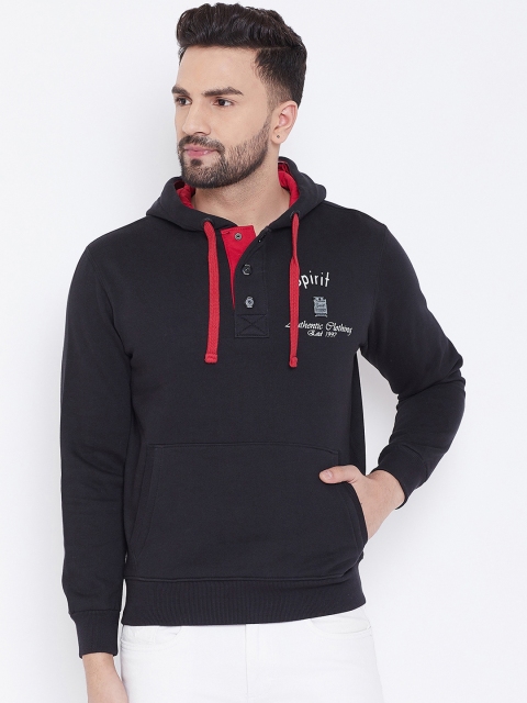 

Spirit Men Black Printed Hooded Sweatshirt