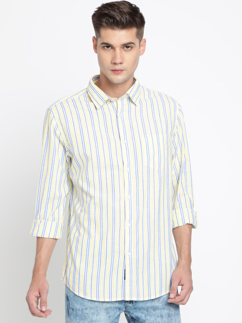 

TED HARBOR Men Yellow & Blue Slim Fit Striped Casual Shirt