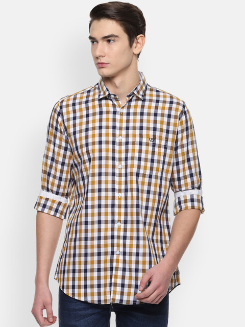 

Van Heusen Sport Men Navy Blue & Yellow Slim Fit Checked Casual Shirt