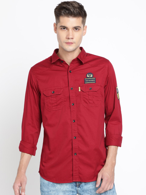 

TED HARBOR Men Red Slim Fit Solid Casual Shirt