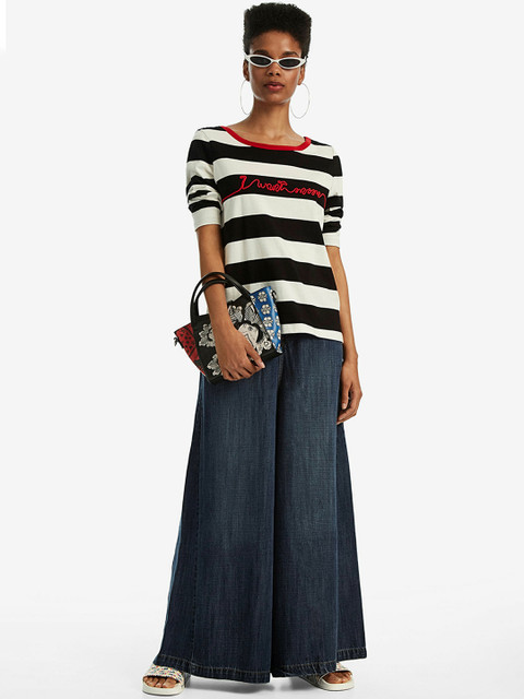 

Desigual Women White Striped Round Neck T-shirt