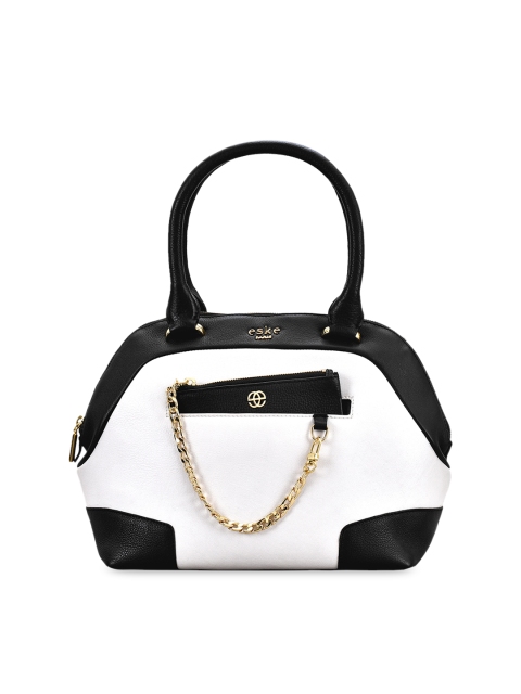 

Eske Black & White Colourblocked Leather Handheld Bag