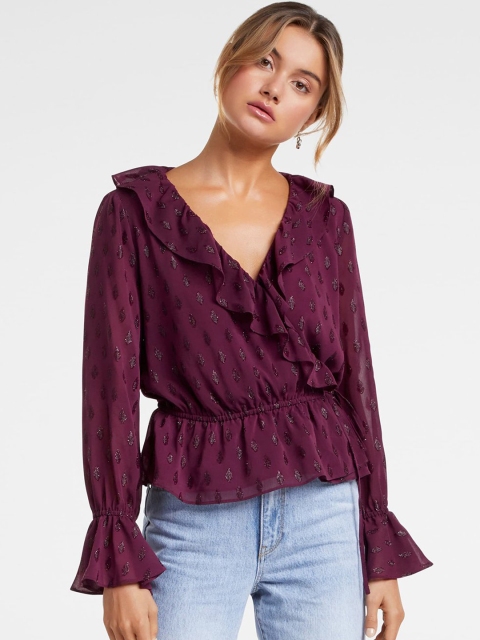 

Forever New Women Maroon Embellished Wrap Top