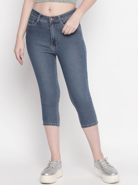 

PURPLE WATER Women Blue Solid Slim Fit Capris