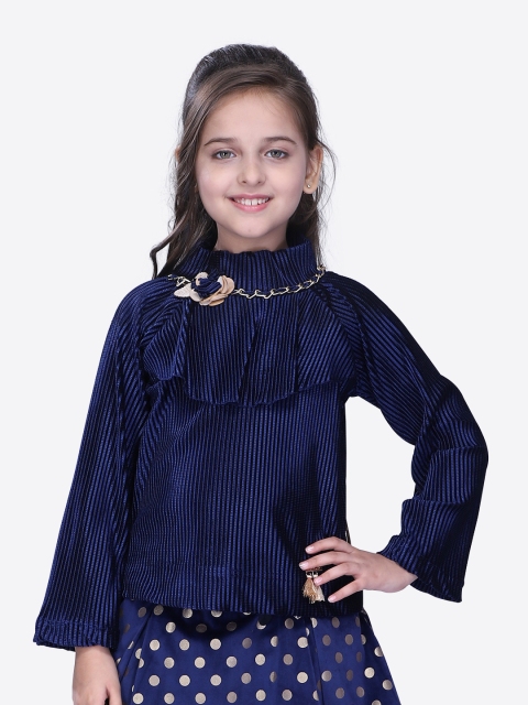 

CUTECUMBER Girls Navy Blue Self Design Sweater