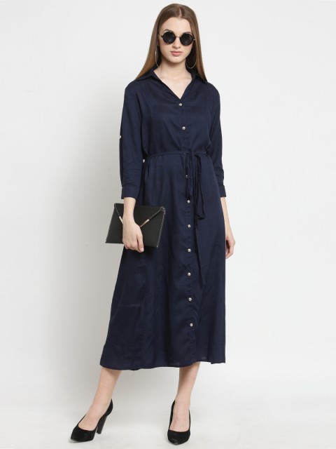 

Castle Women Solid Navy Blue Shirt Dress