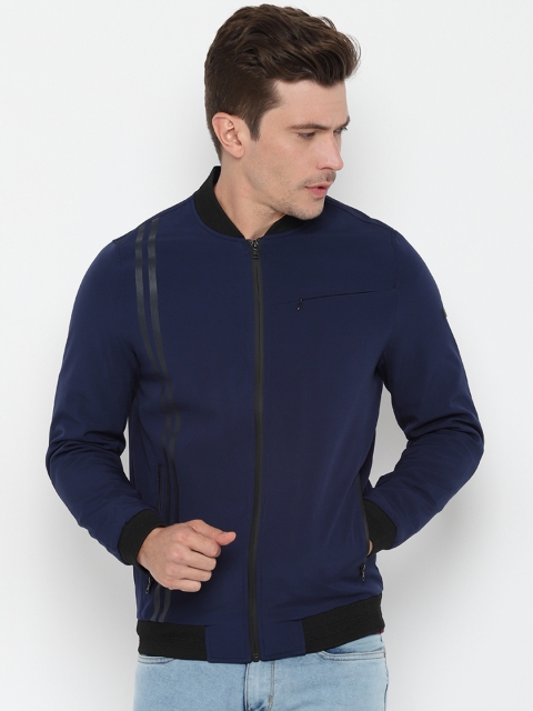 Allen Solly Sport Men Navy Blue & Black Striped Bomber Jacket
