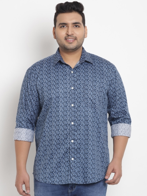 

John Pride Plus Size Men Blue Comfort Regular Fit Printed Casual Shirt