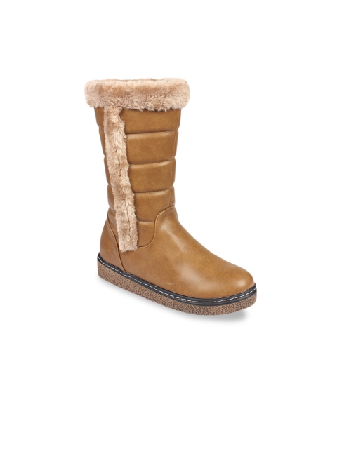 

Flat n Heels Women Khaki Solid High-Top Flat Boots