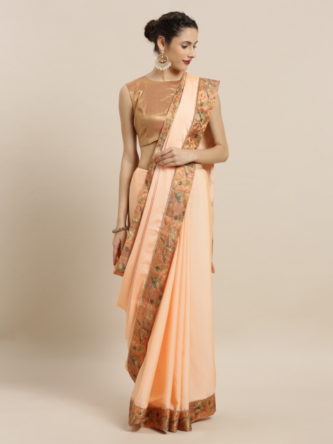 

Mitera Peach-Coloured & Beige Poly Georgette Solid Saree