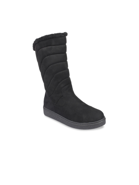 

Flat n Heels Women Black Solid Suede High-Top Flat Boots